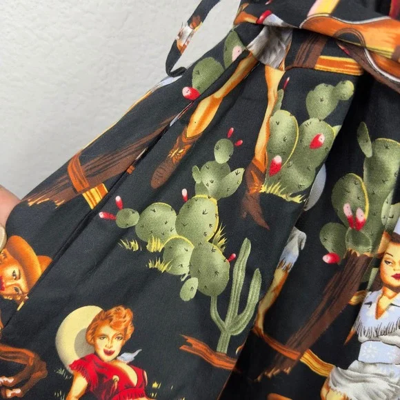 Danielle Amelie Dress XL Black Western Cowgirl Rockabilly Novelty Pinup Cactus - Picture 7 of 14